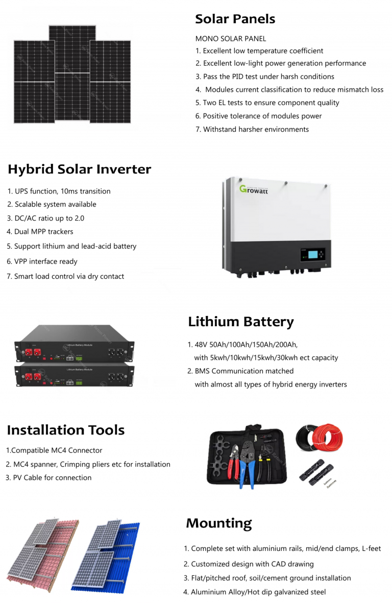 5KW Single Phase Hybrid Solar Energy System With Growatt Inverter ...